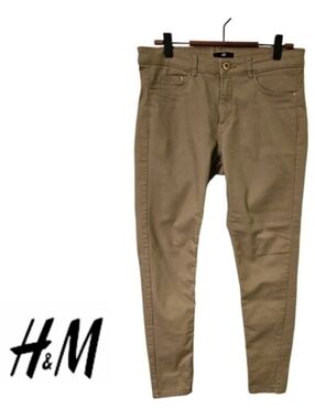 H&M Olive Green Skinny Jeans - Stretch - Size 10 - Khaki Tan Casual